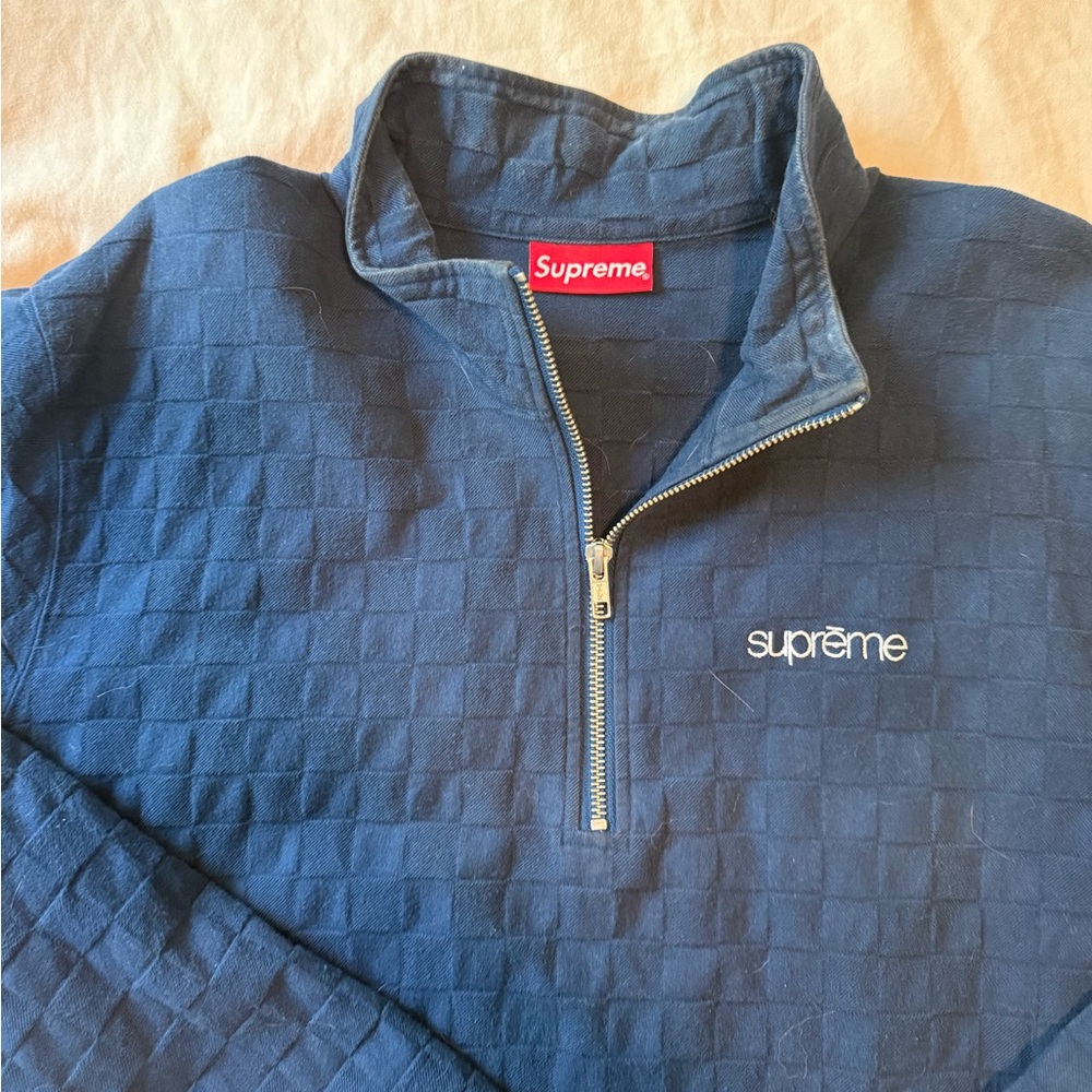 Supreme Dark Blue Zip-Up Sweater